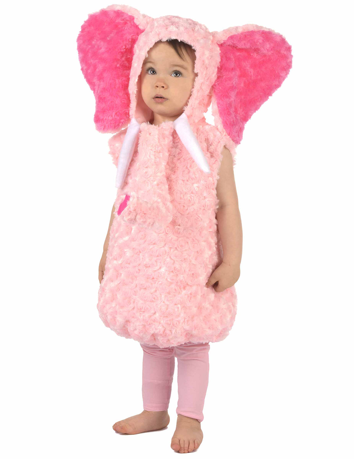 Vue de face du déguisement éléphant pour enfant rose