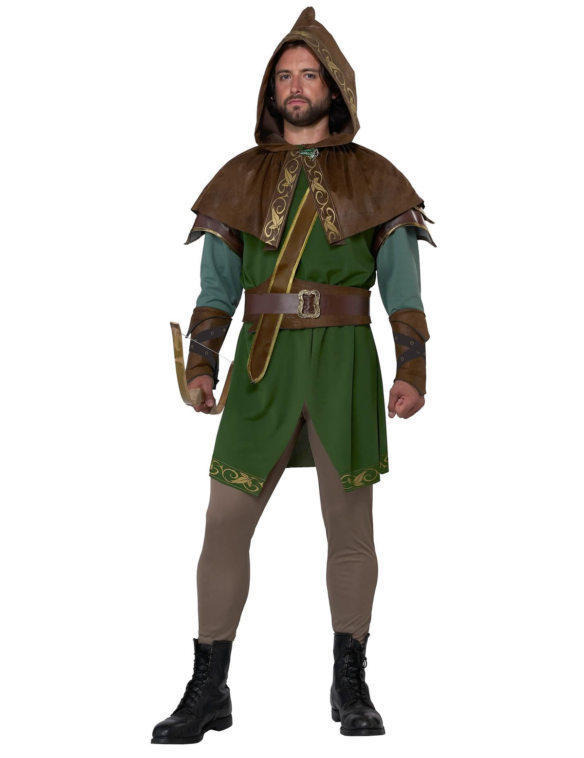 Fato de elfo arqueiro para adulto verde e castanho com capuz