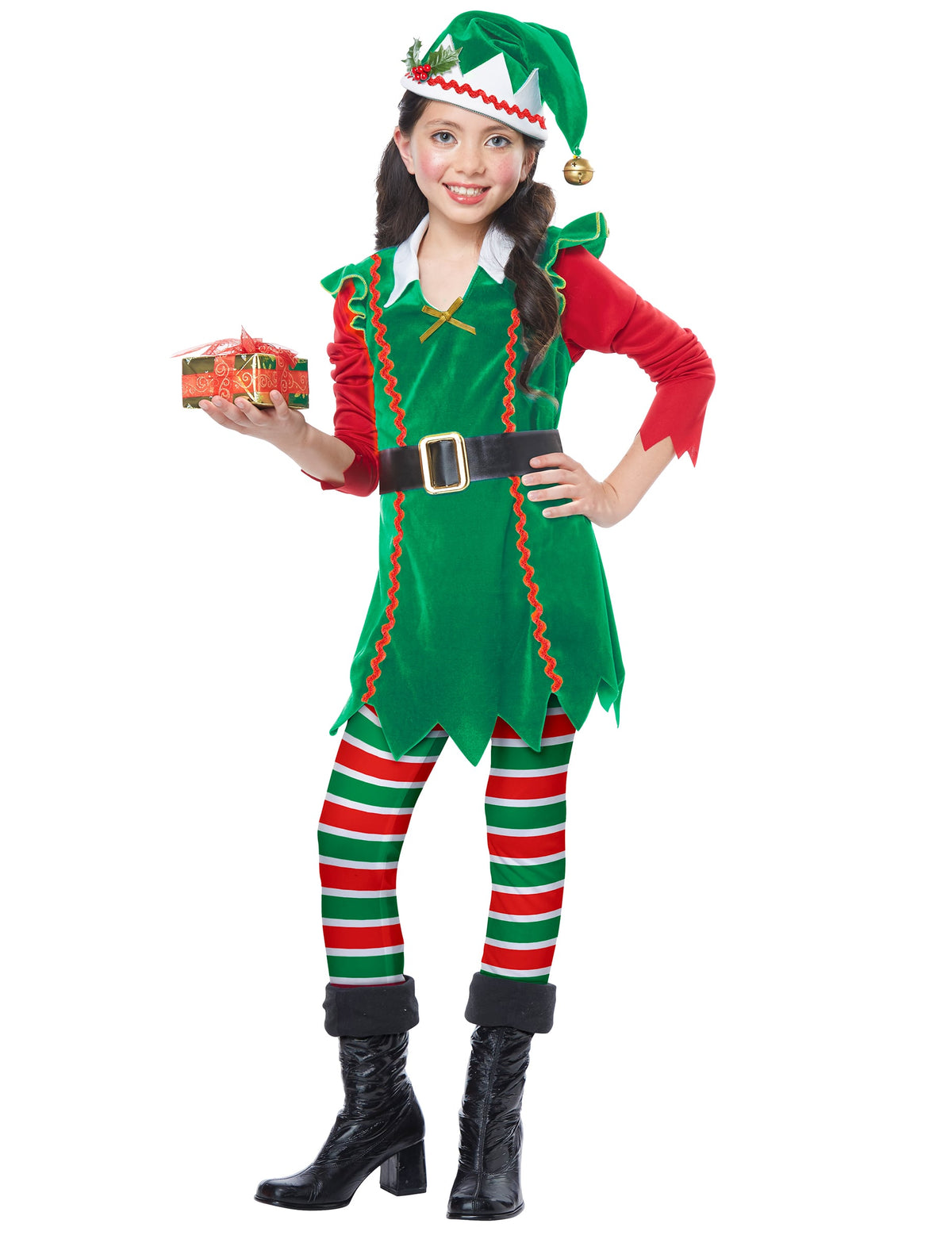 Vue de face du déguisement elfe de Noël luxe