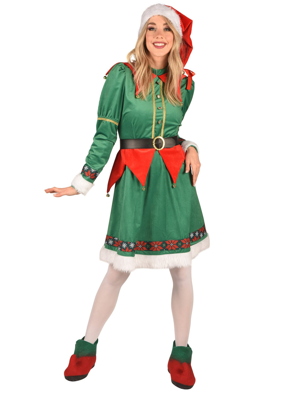 Vue de face du déguisement Elfe de Noël luxe