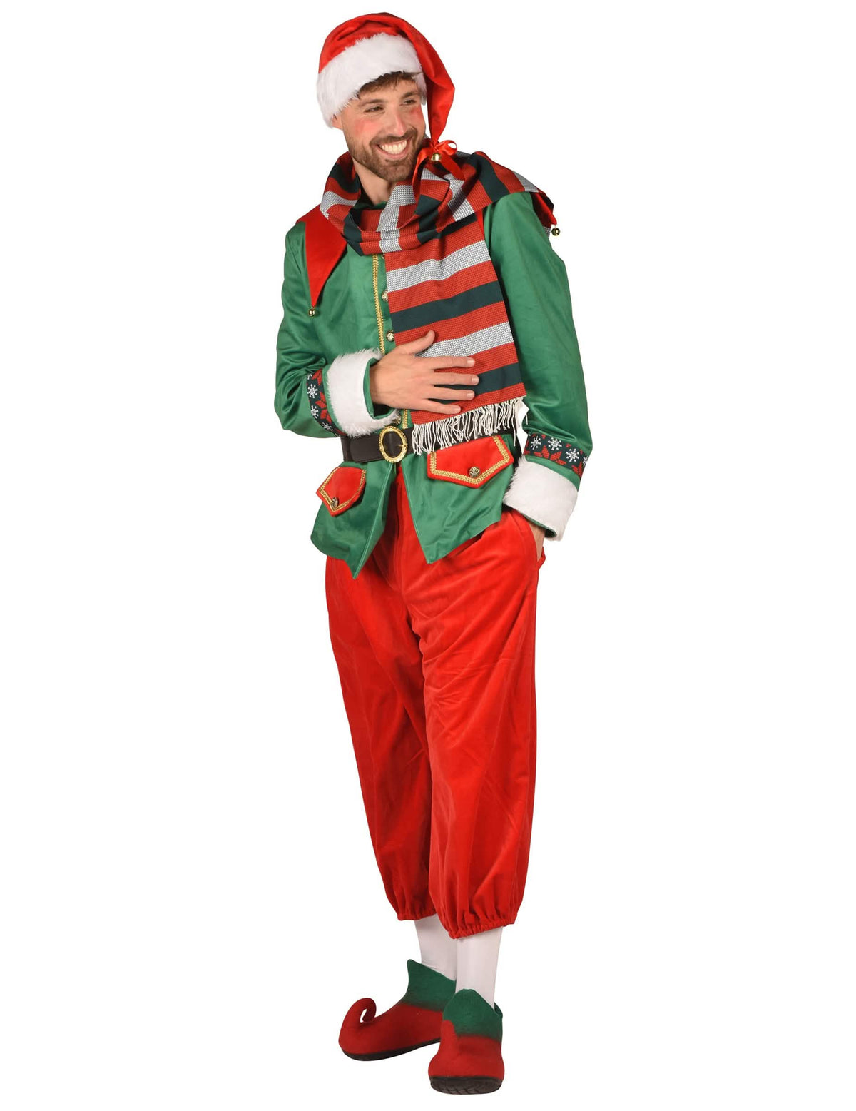 Vista geral do disfarce de elfo de natal luxo para homem