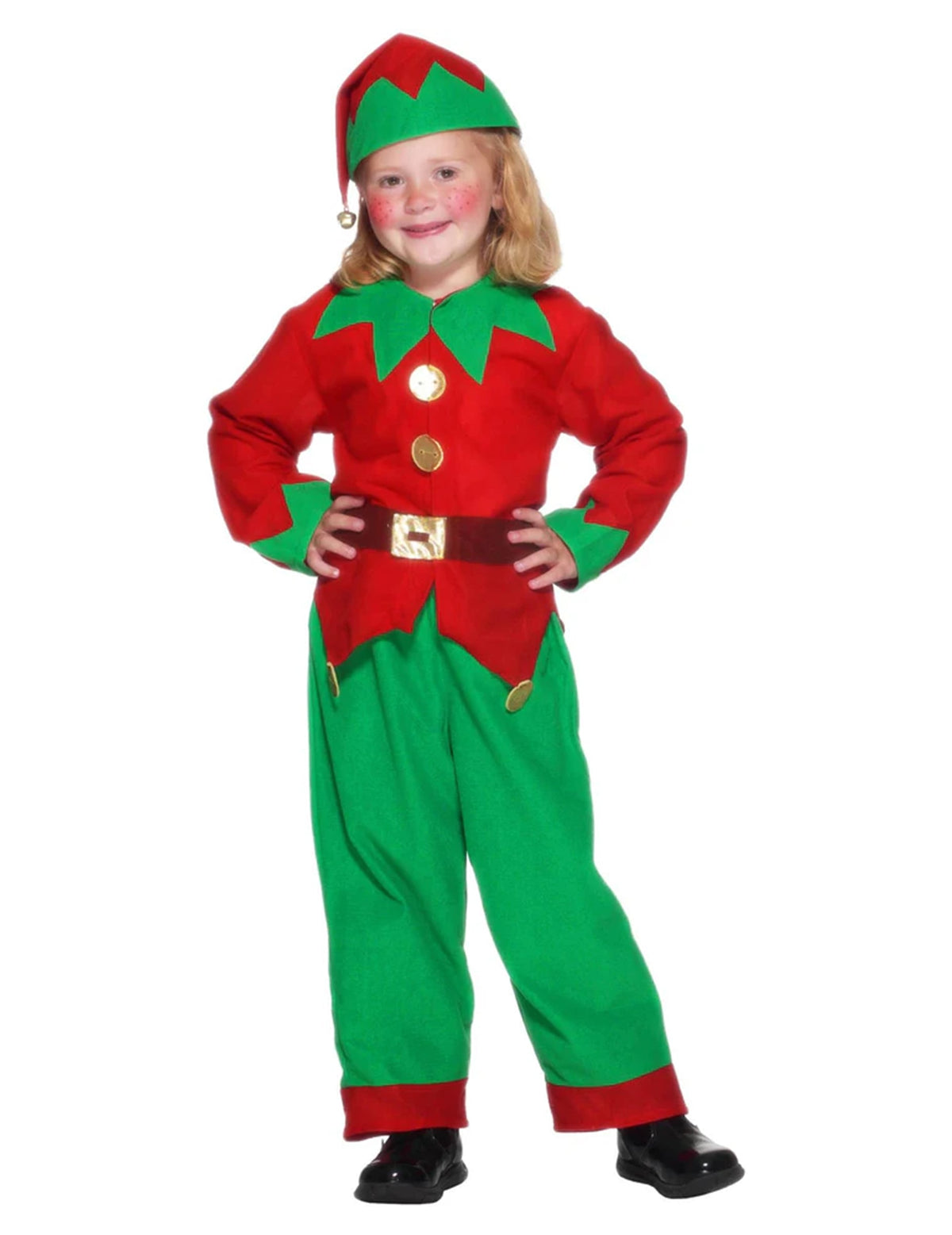 Vue de face du déguisement d'elfe de Noël pour garçon