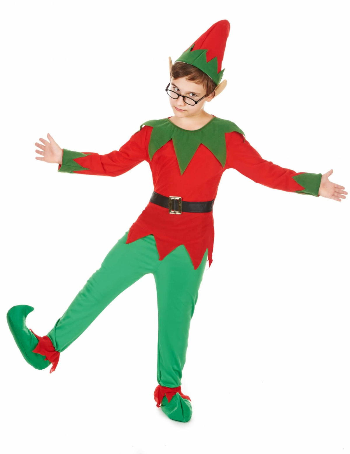 Fato de elfo para menino vermelho e verde com boné
