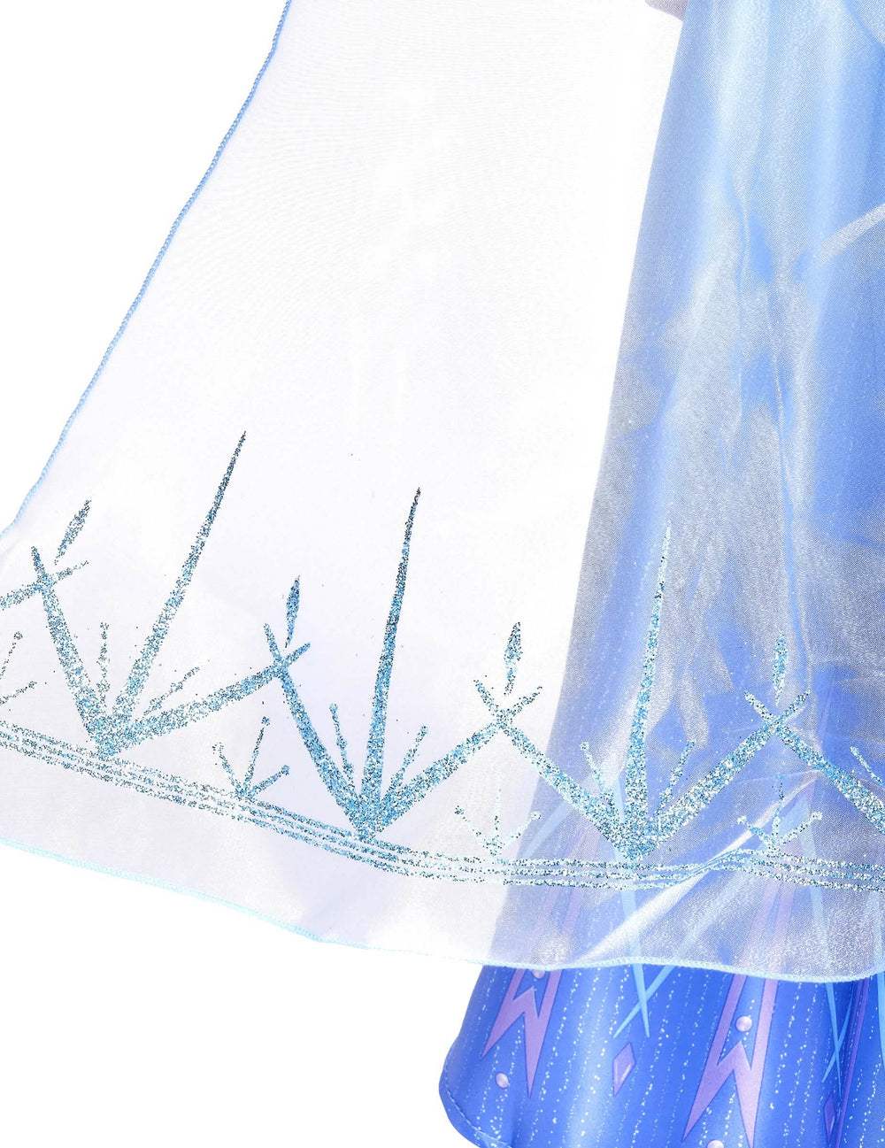 Détail du bas du voile avec motifs pailletés du déguisement Elsa Reine des Neiges 2 deluxe