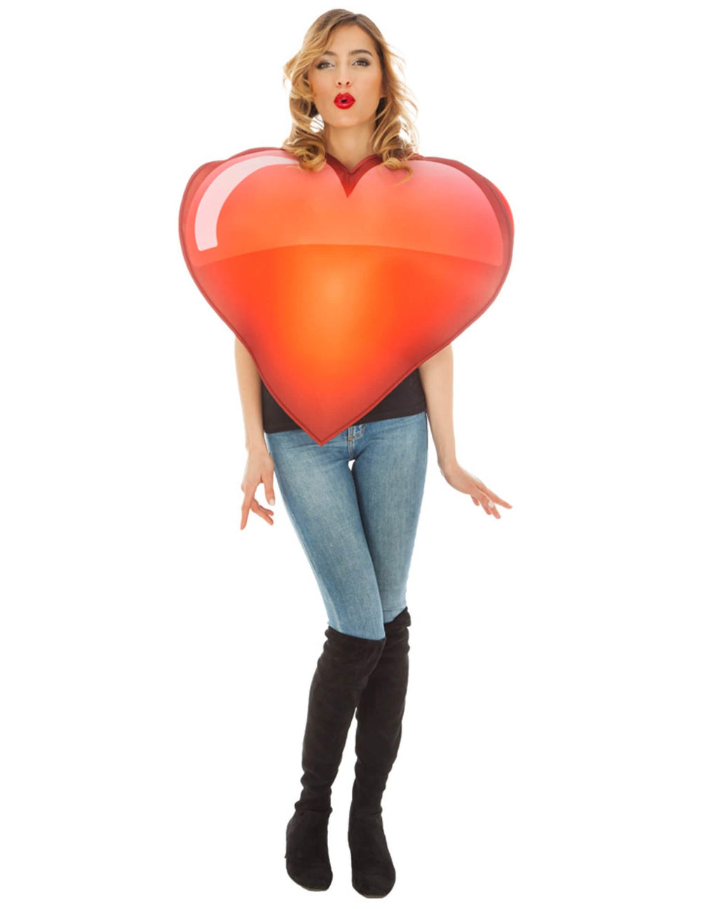 Fato emoji coração para adulto vermelho