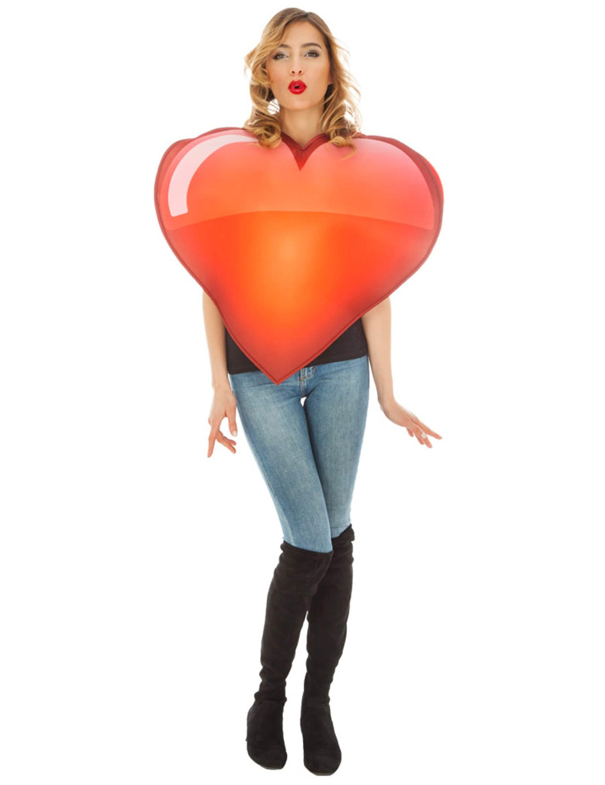 Fato emoji coração para adulto vermelho