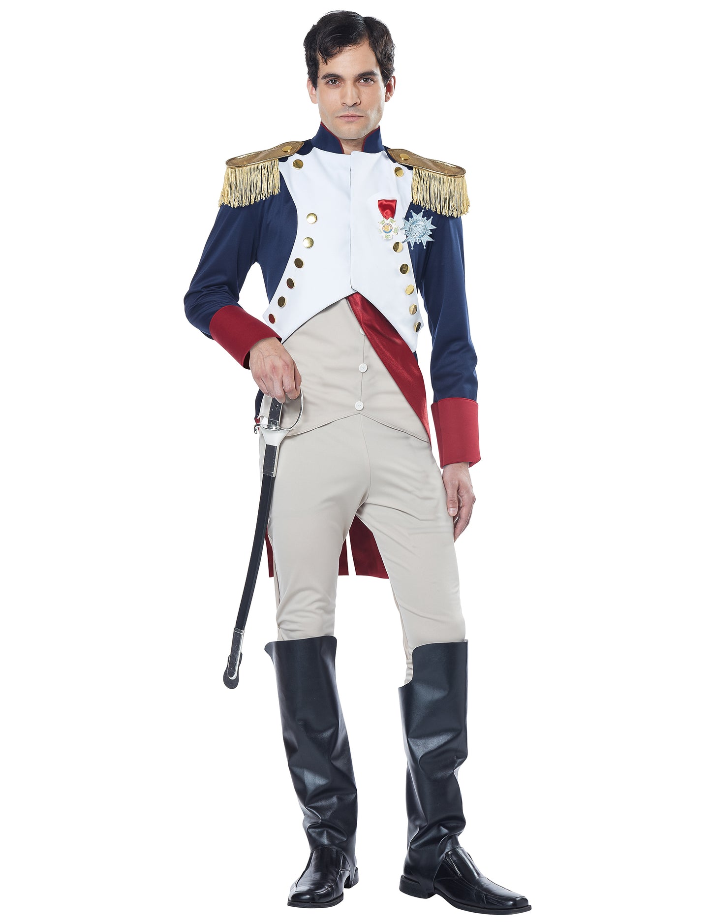 Vue de face du déguisement empereur Français Napoléon luxe pour homme