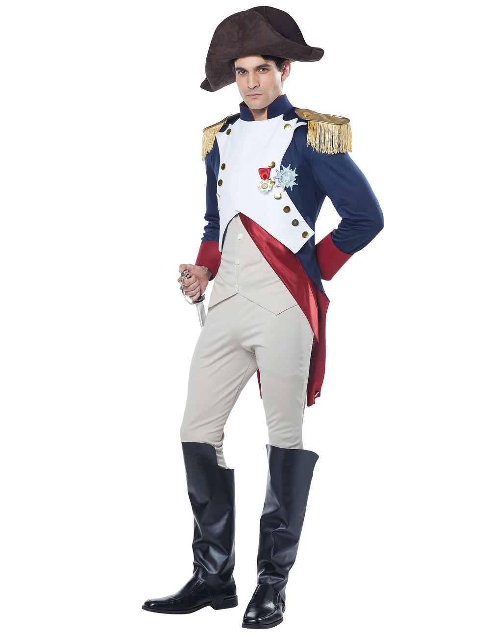 Vue de trois-quarts du déguisement empereur Français Napoléon luxe pour homme