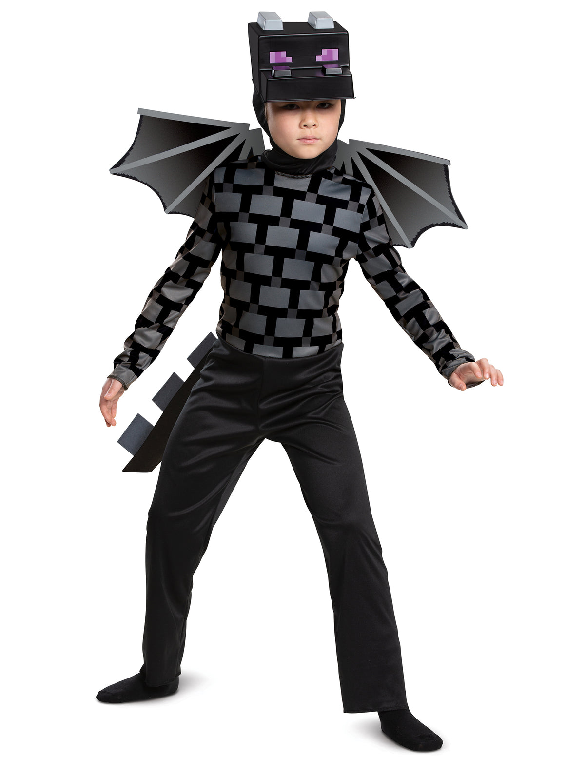 Déguisement Ender Dragon Minecraft™ pour enfant noir et gris avec ailes et masque