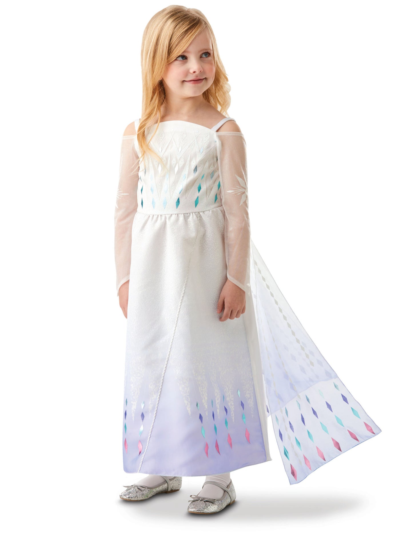 Déguisement épilogue Elsa La Reine des neiges 2 pour fille blanc et violet dégradé à motifs diamants