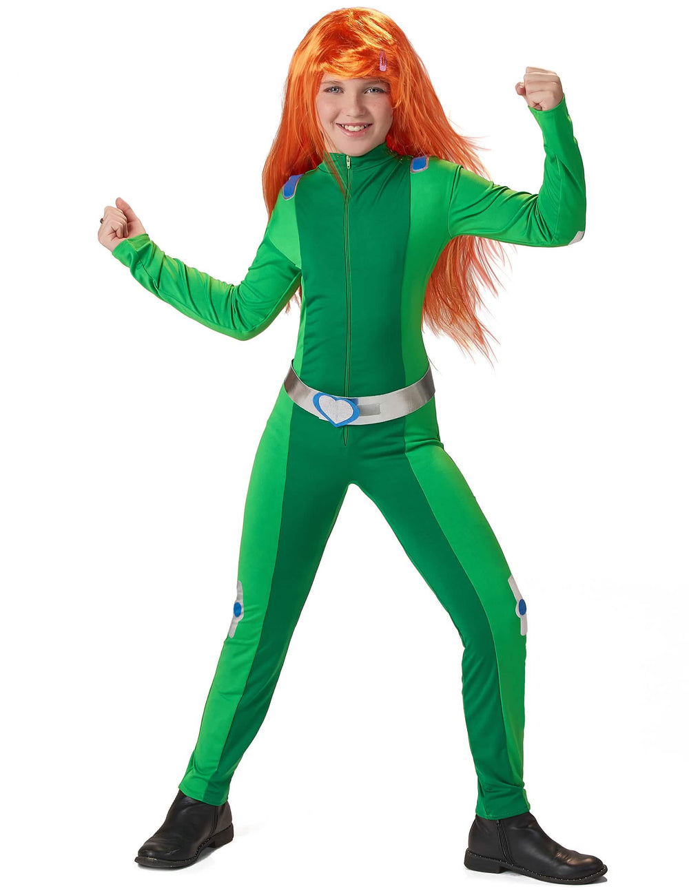Fato Totally Spies Sam para menina verde com cinto coração prateado