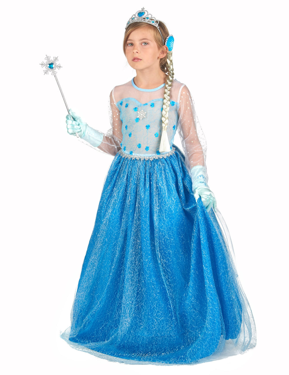 Déguisement et accessoires de princesse des glaces pour fille bleu avec diadème et baguette