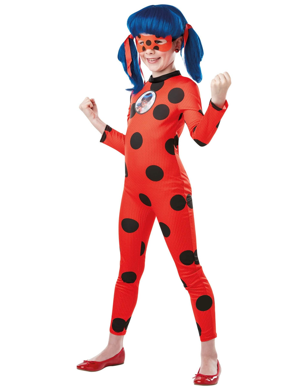Fato e máscara Miraculous Ladybug para menina vermelho com bolinhas pretas