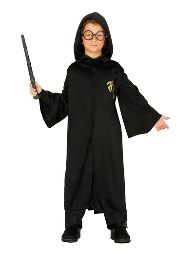 Déguisement étudiant magicien pour garçon noir avec lunettes et baguette