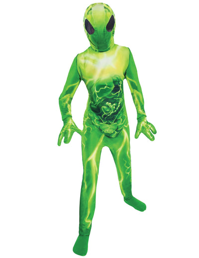 Déguisement extraterrestre pour enfant vert avec motifs anatomiques