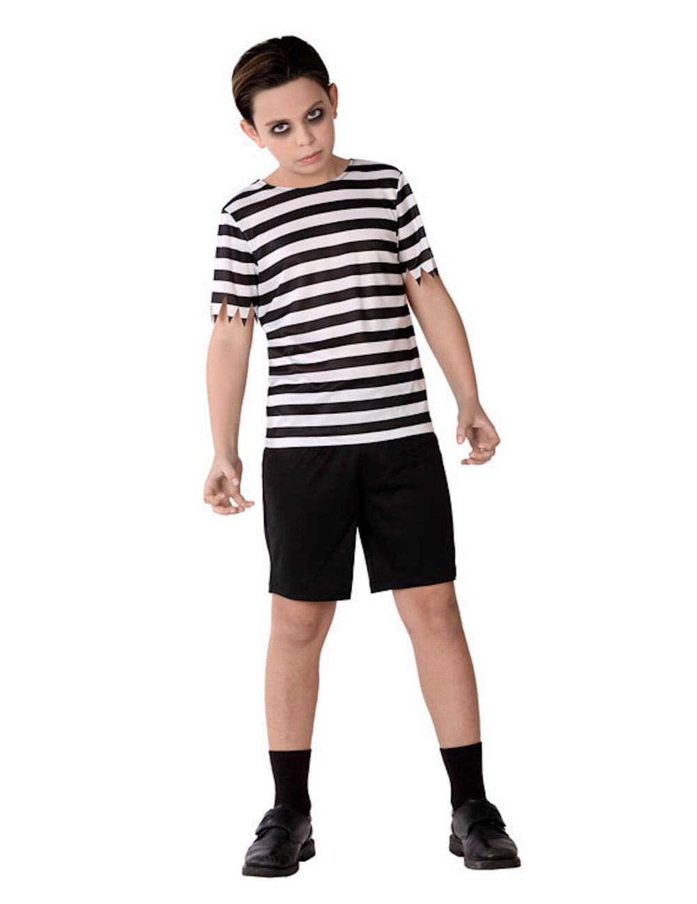 Déguisement famille morbide pour garçon à rayures noires et blanches avec short noir