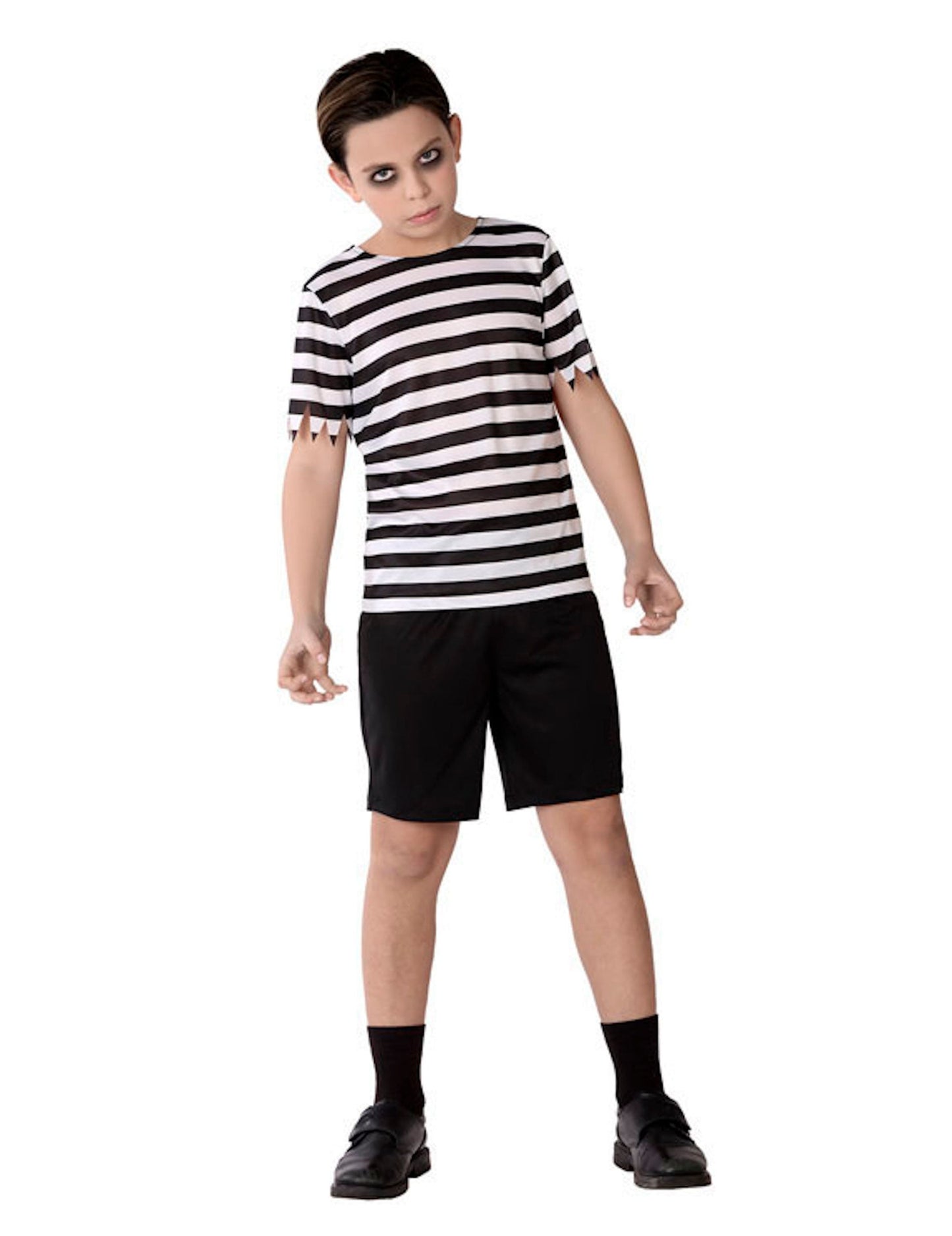 Déguisement famille morbide pour garçon à rayures noires et blanches avec short noir