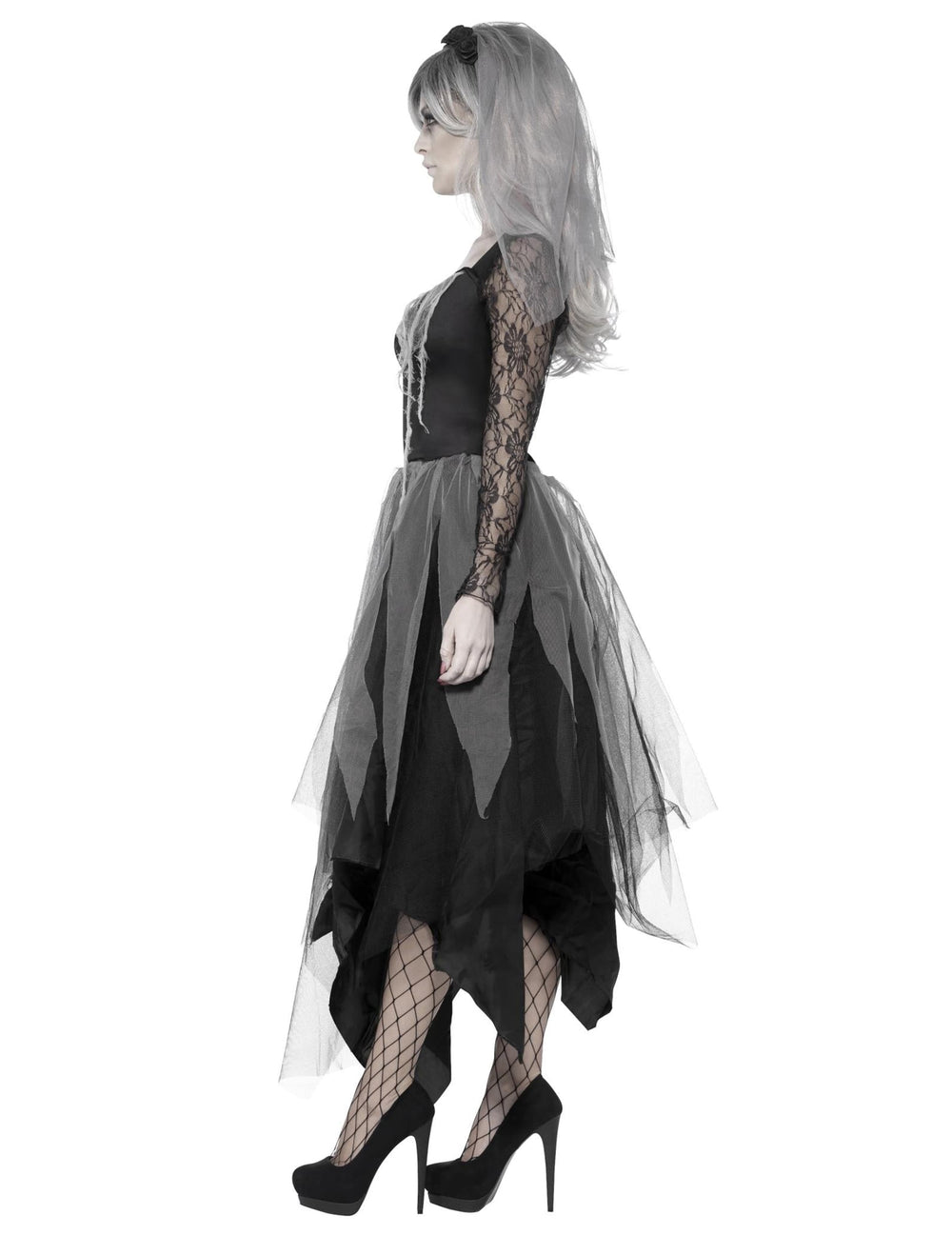 Vue de profil du déguisement de fantôme mariée noire
