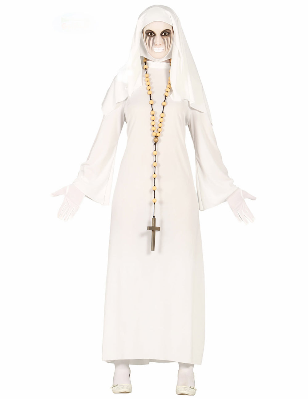 Déguisement nonne blanche fantôme pour femme avec long chapelet
