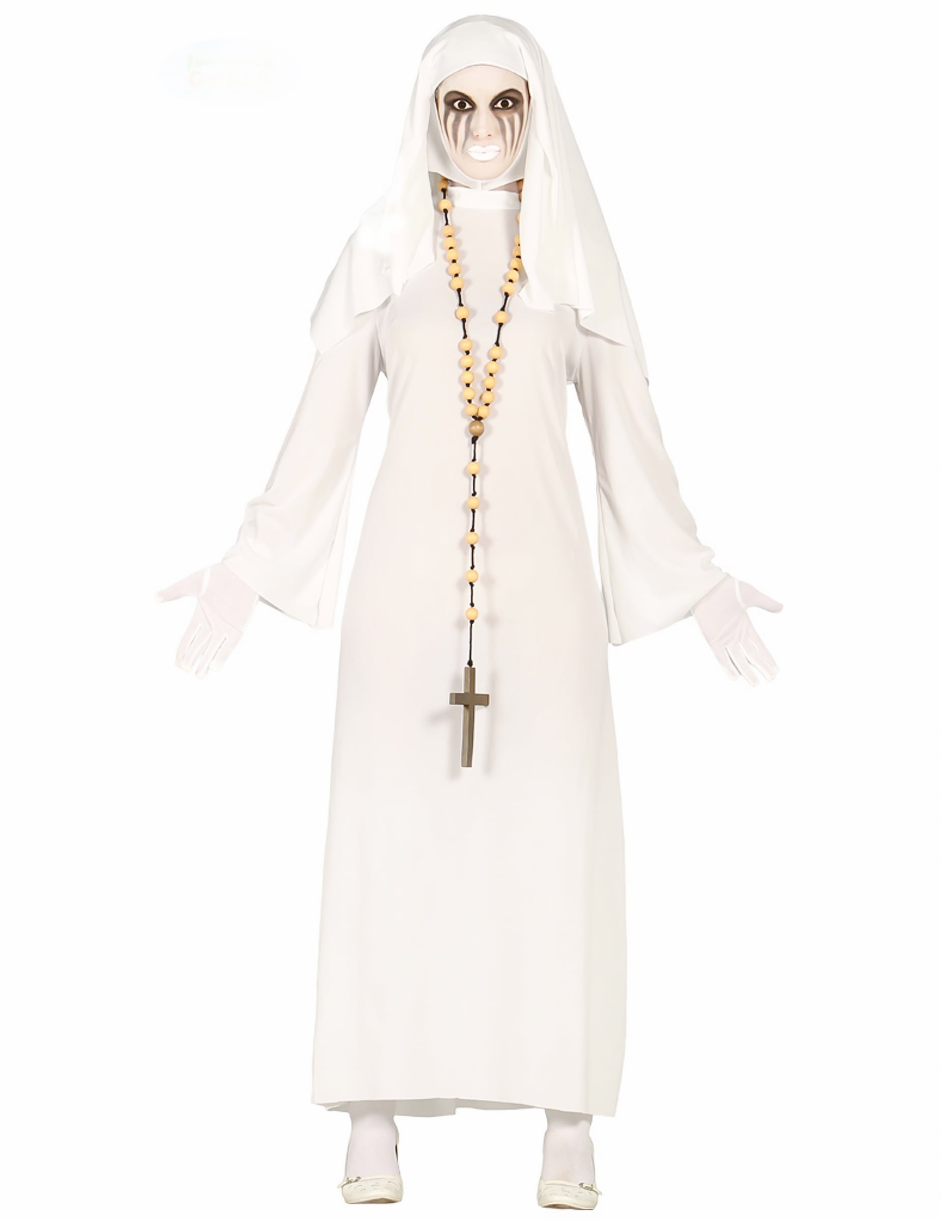 Déguisement nonne blanche fantôme pour femme avec long chapelet