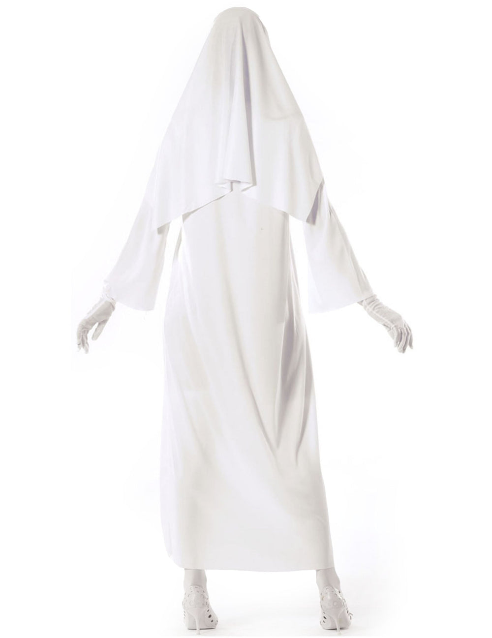 Vue de dos du déguisement nonne blanche fantôme pour femme