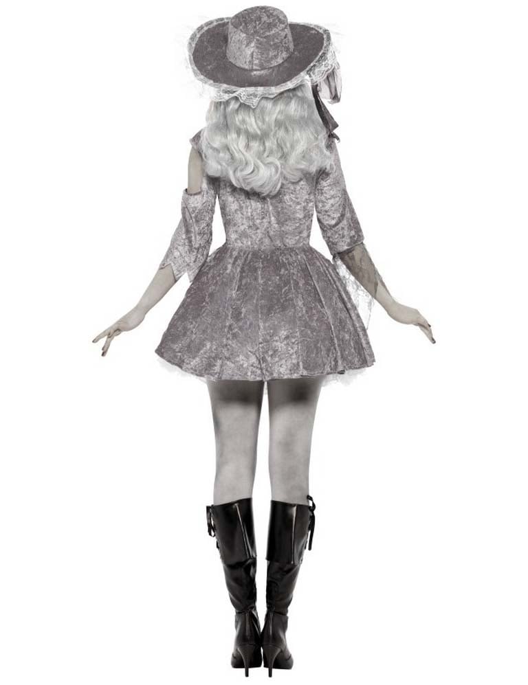 Déguisement fantôme pirate pour femme gris effet satiné vue de dos