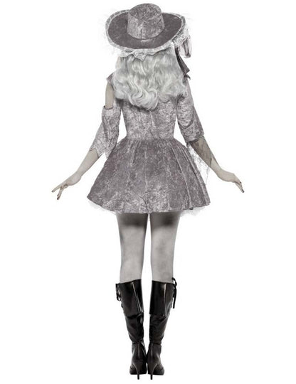 Déguisement fantôme pirate pour femme gris effet satiné vue de dos