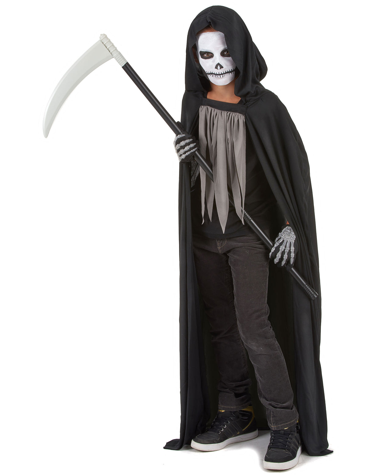 Déguisement faucheur pour enfant noir avec cape et faux