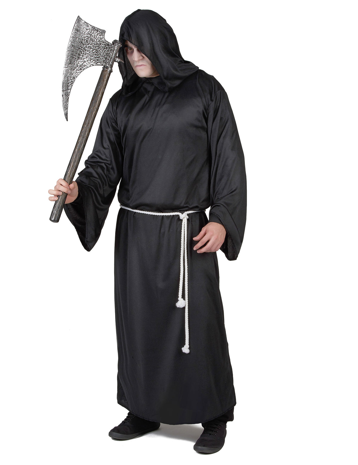Hache accessoire tenue par le déguisement de faucheur lugubre pour homme