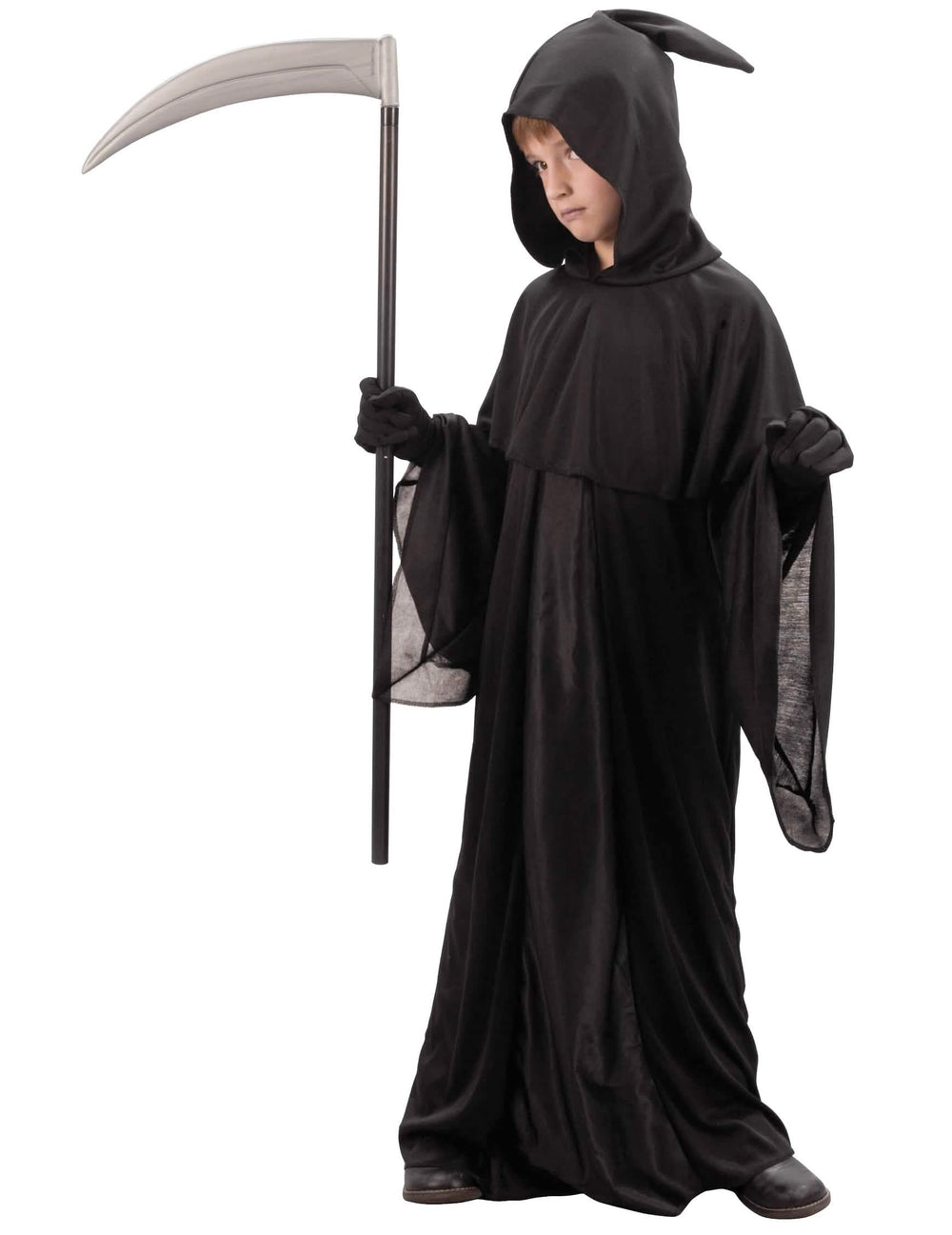 Fato de ceifador halloween para criança preto com falso
