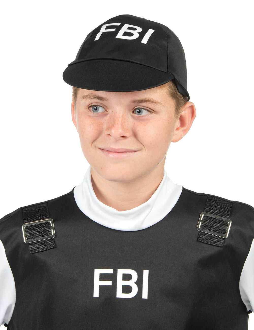 Grande plano da boné do fato de FBI para criança