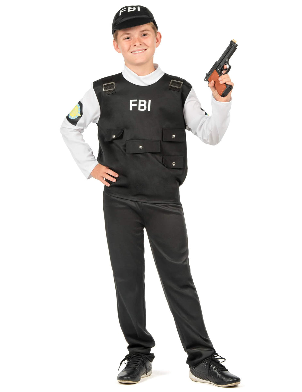 Déguisamento FBI para criança black and white com colete e boné