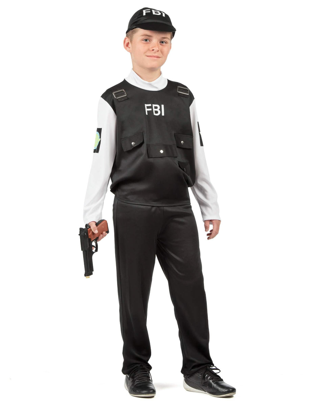 Vista de corpo inteiro do fato do FBI para criança