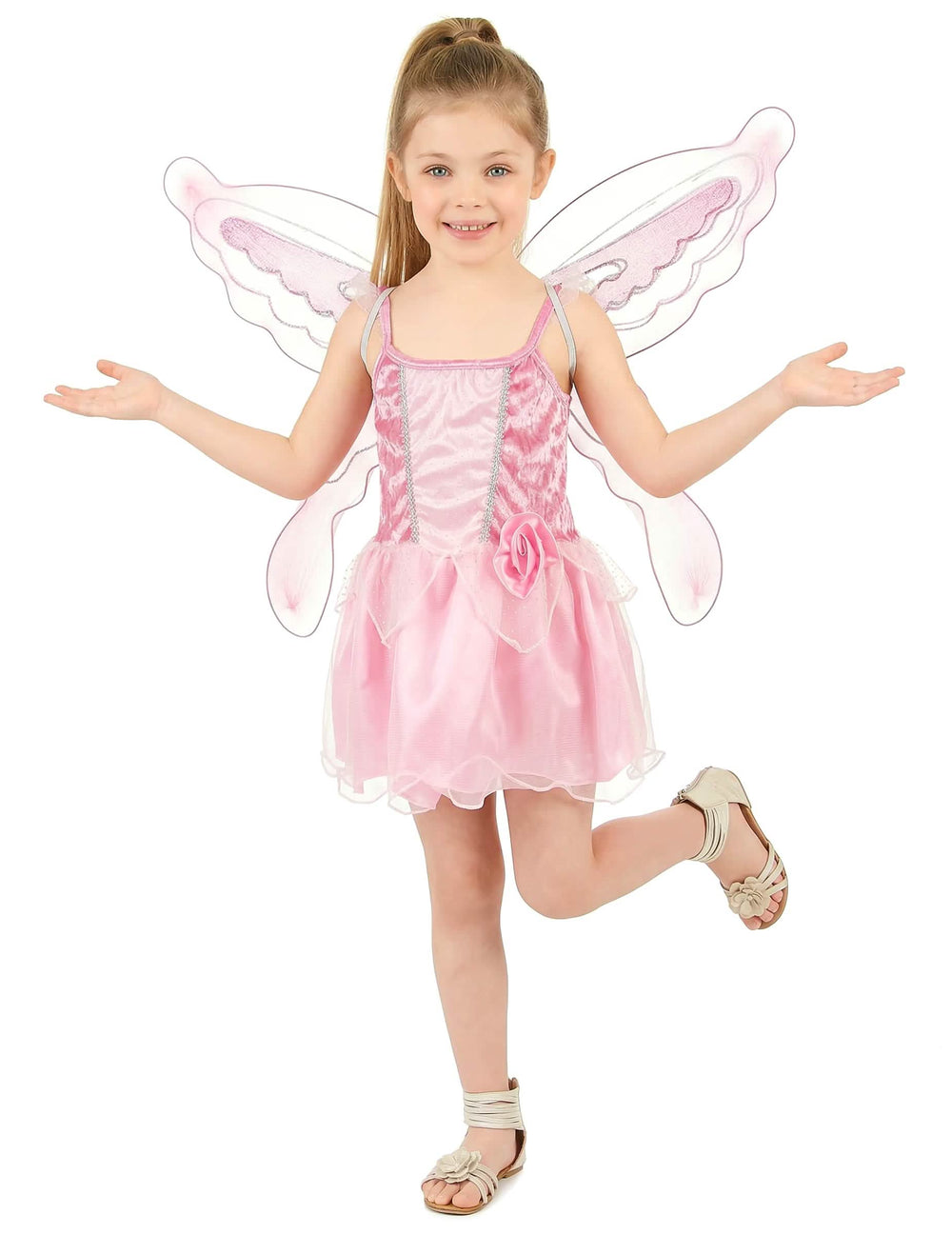 Fato de fada borboleta para menina cor de rosa com asas
