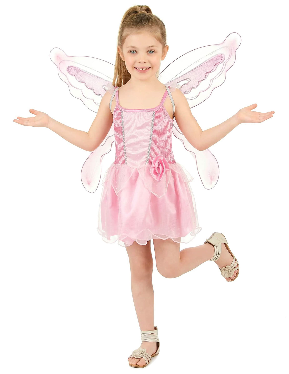 Fato de fada borboleta para menina cor de rosa com asas