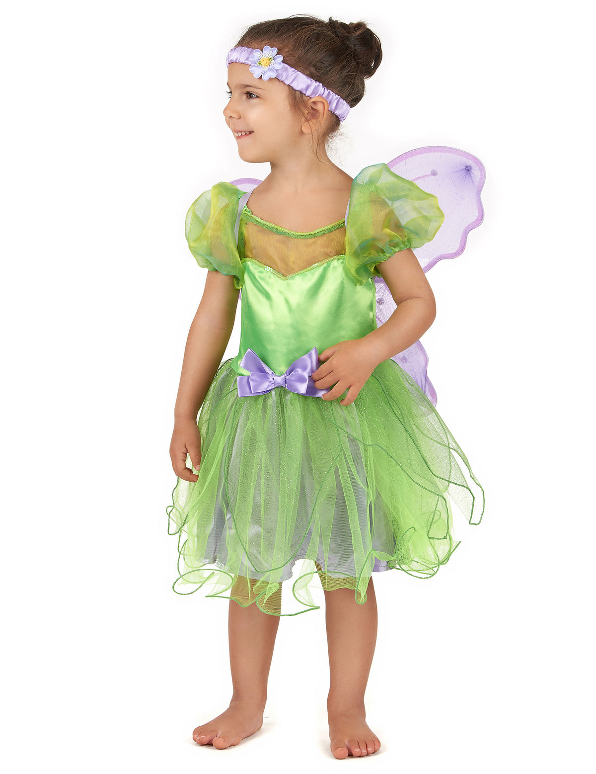 Vue de profil du déguisement fée verte sequins pour fille