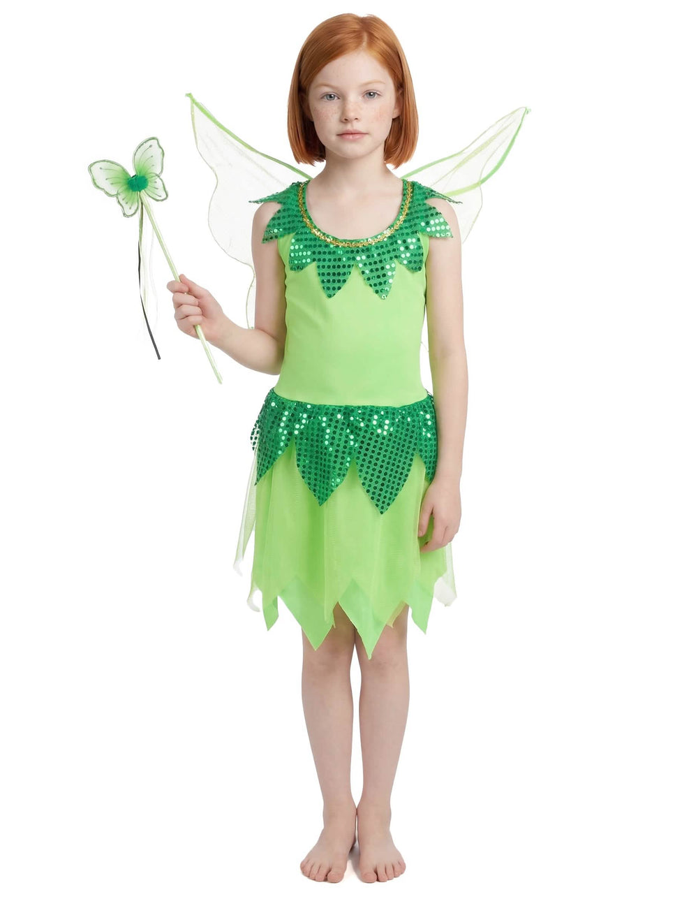 Vue de face du déguisement fée verte voilage