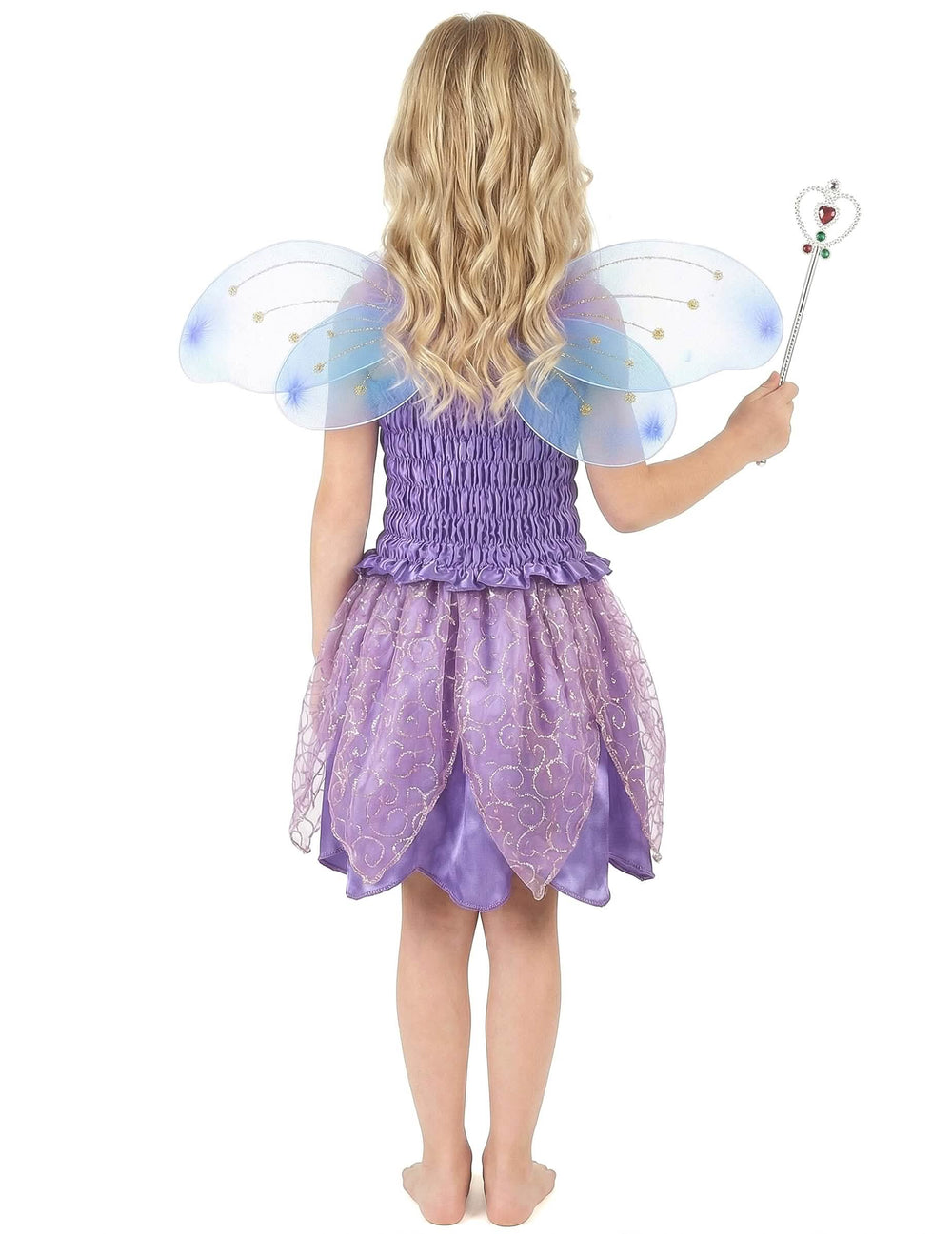 Vue de dos du déguisement de fée violette pour fille