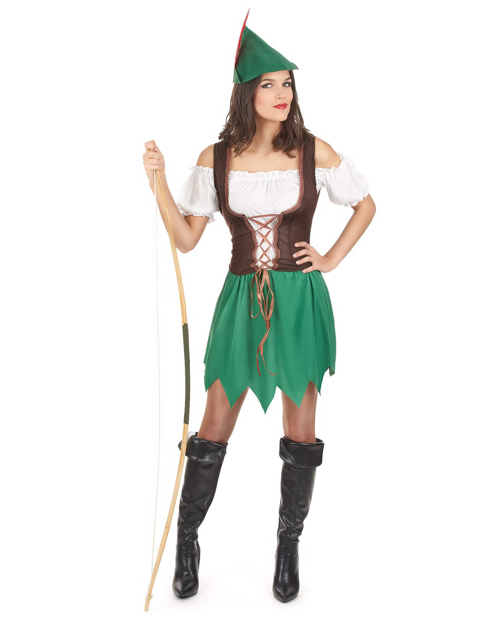 Fato de mulher dos bosques para mulher verde com chapéu com pena