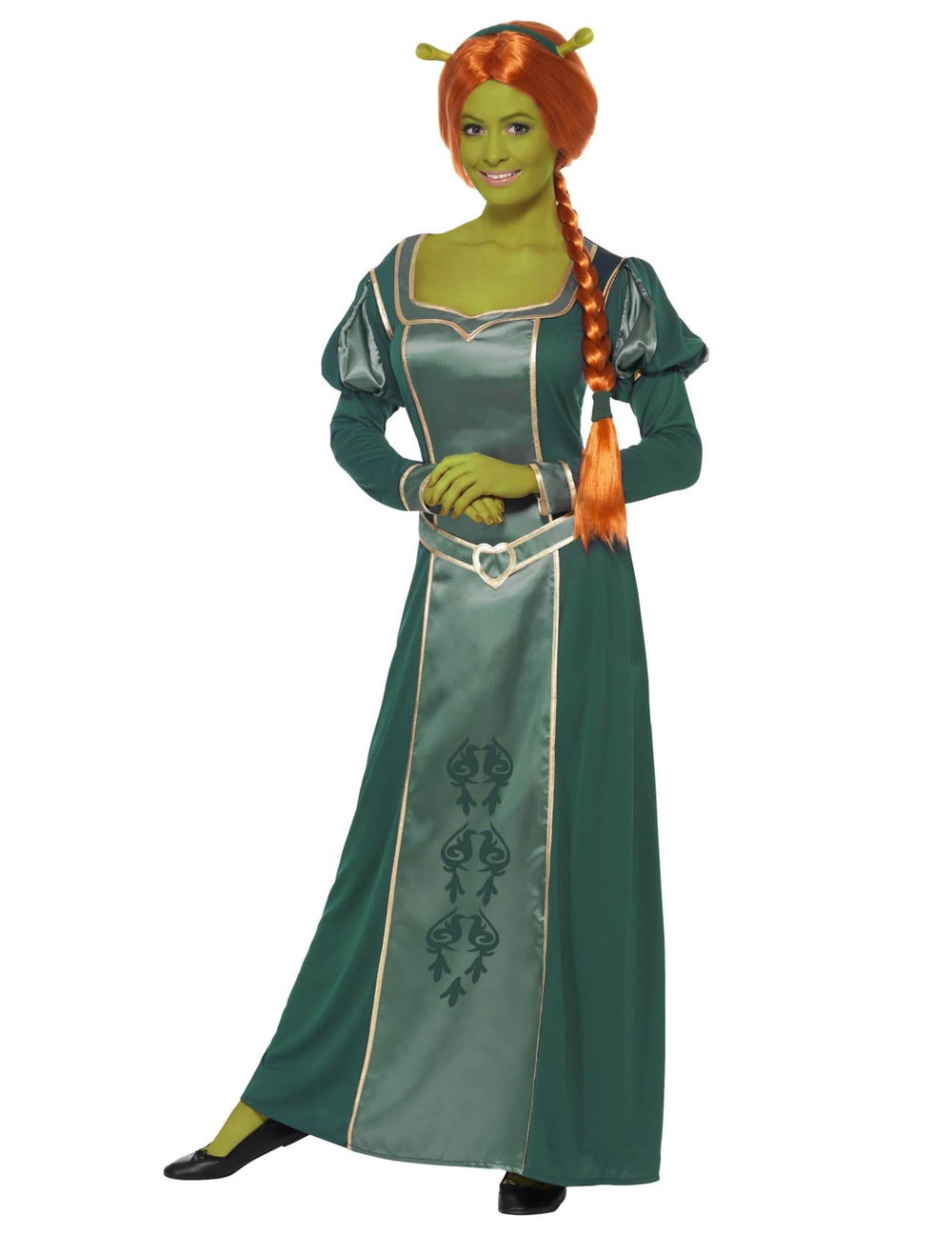 Vista frontal do disfarce Fiona Shrek™ para mulher