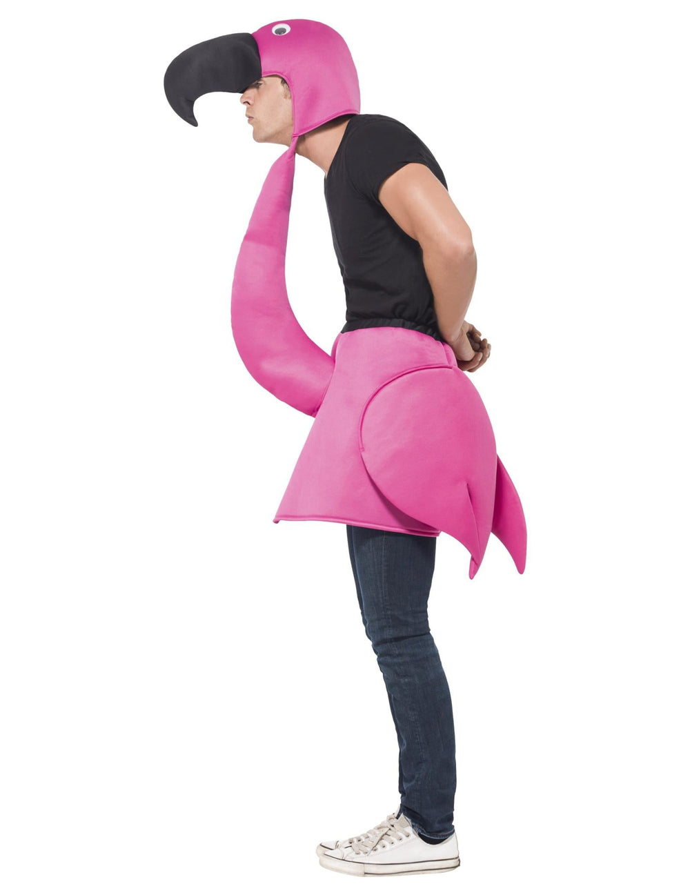 Vue de profil du déguisement flamant rose pour adulte