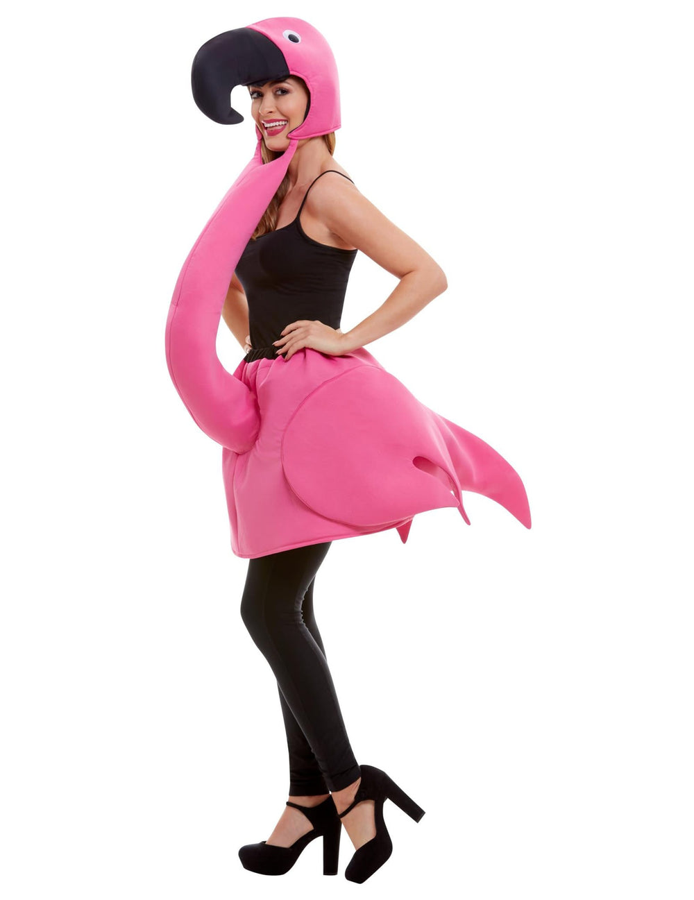 Vue de profil du déguisement flamant rose adulte