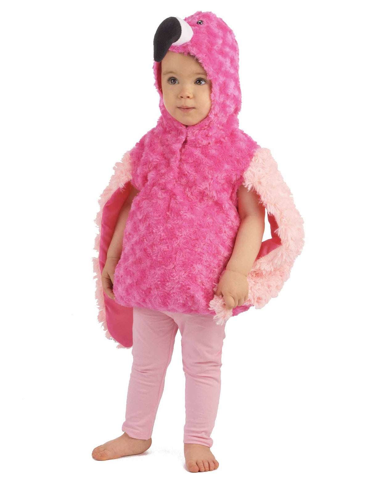 Déguisement flamant rose pour enfant rose vif à effet peluche avec capuche bec