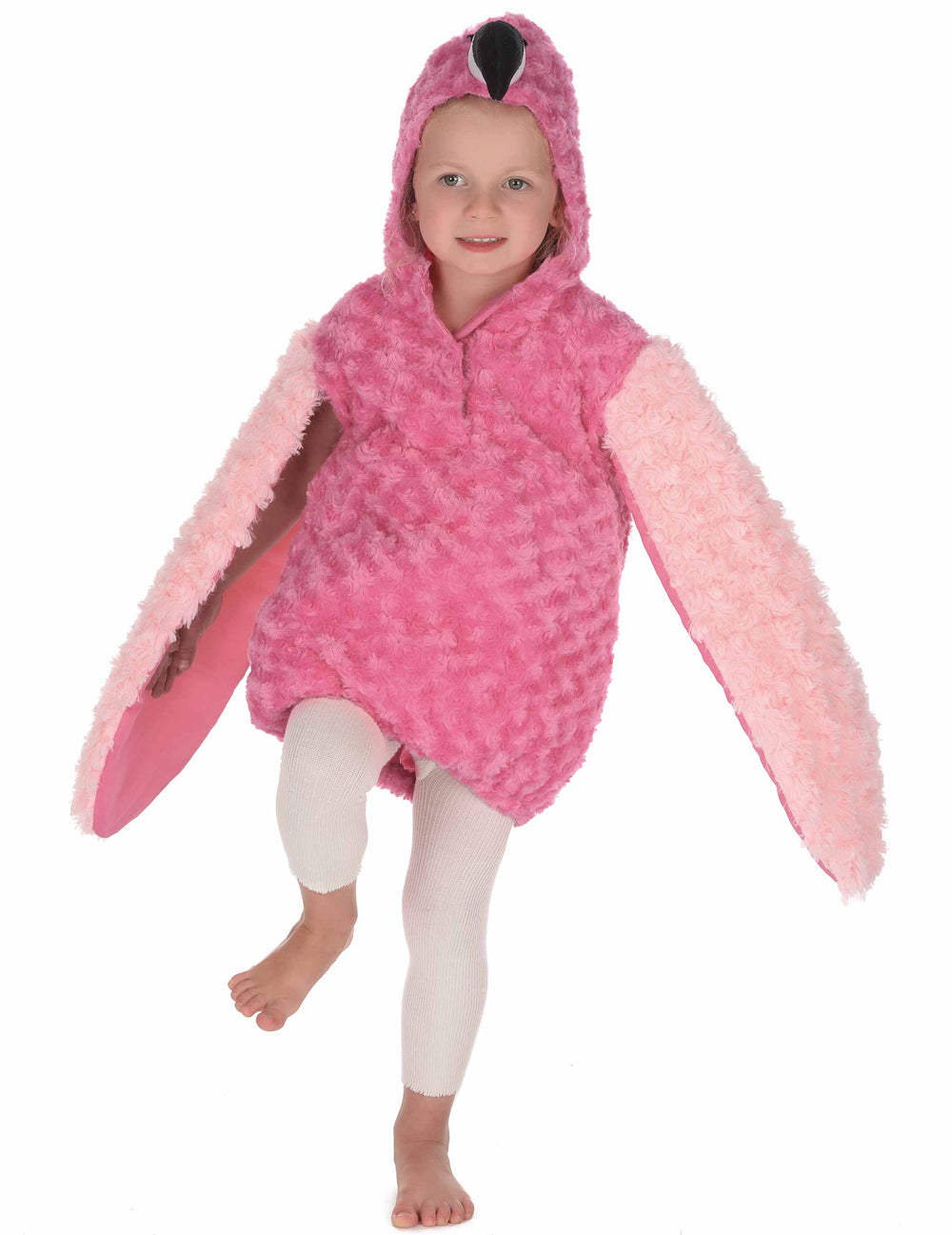 Pose sur une patte du déguisement flamant rose pour enfant
