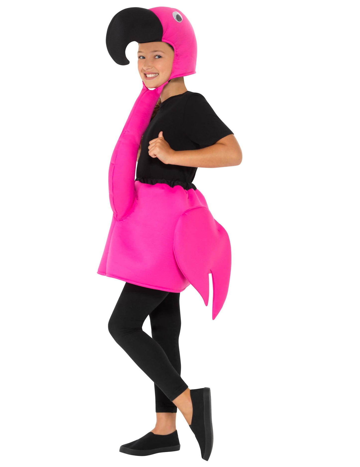 Déguisement de flamant rose pour enfant rose avec coiffe à bec noir