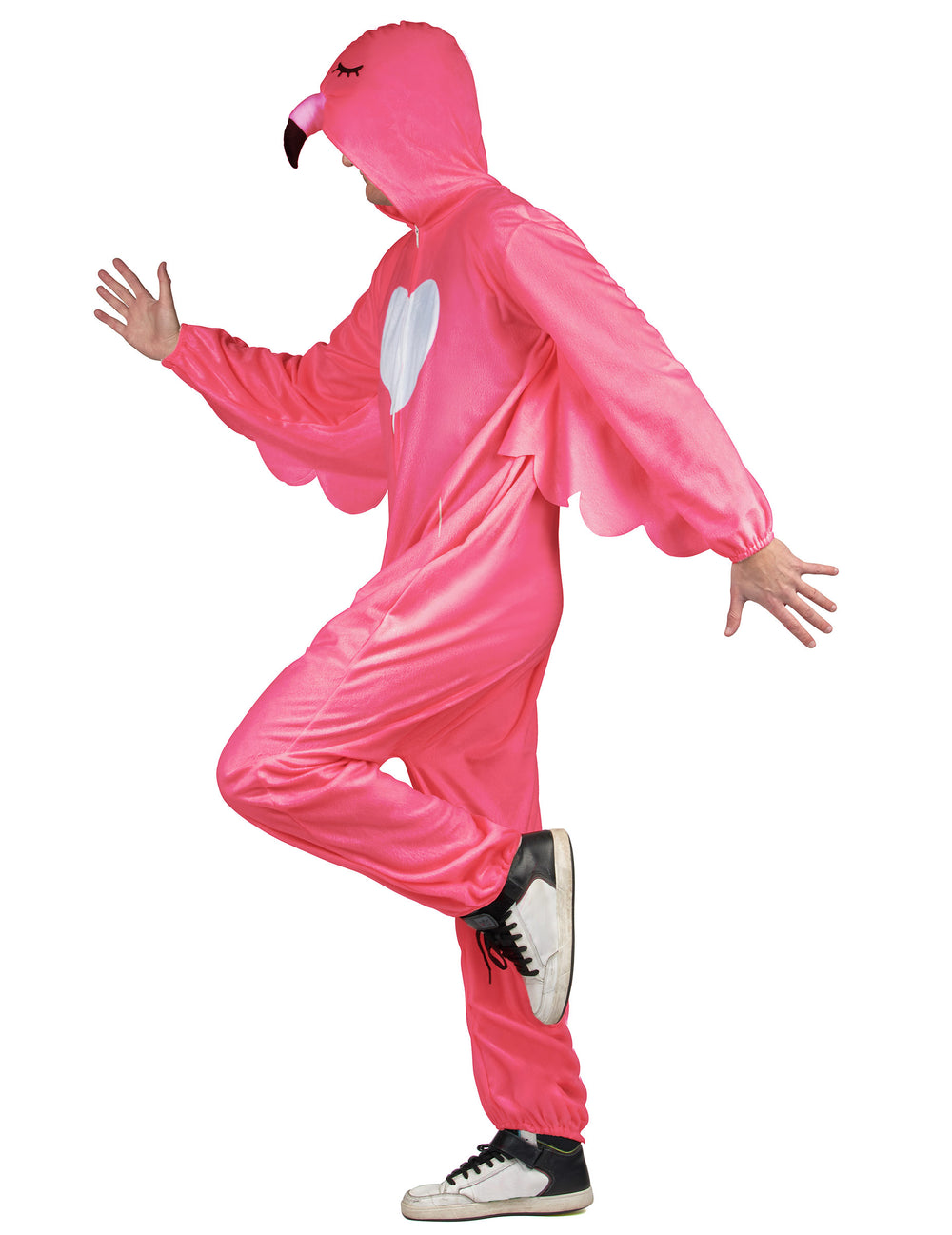 Vue de profil du déguisement flamant rose