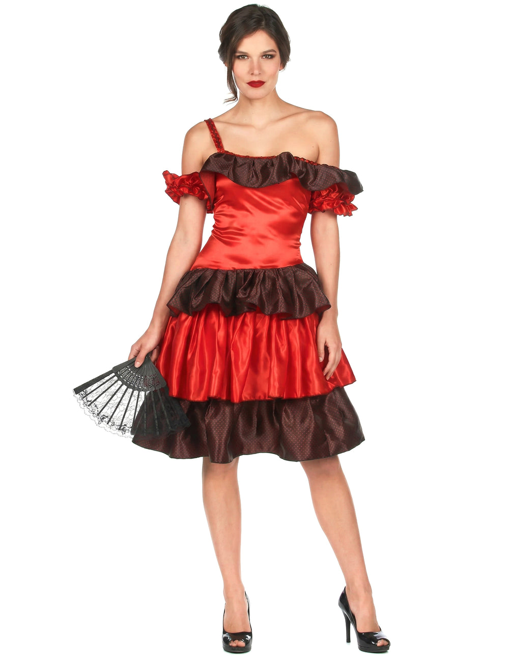 Déguisement flamenco pour femme rouge et noir à volants
