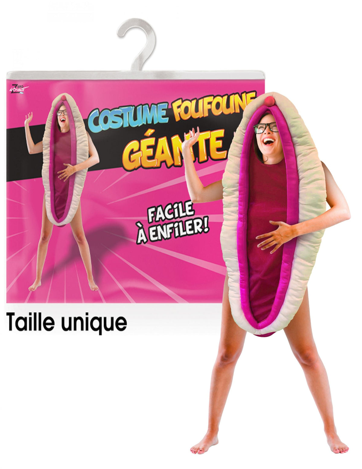 Packaging et présentation du déguisement foufoune géante