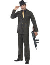 Déguisement gangster charleston rayé pour homme noir et or avec cravate