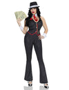 Disfarce de gangster sexy preto e dourado luxo para mulher